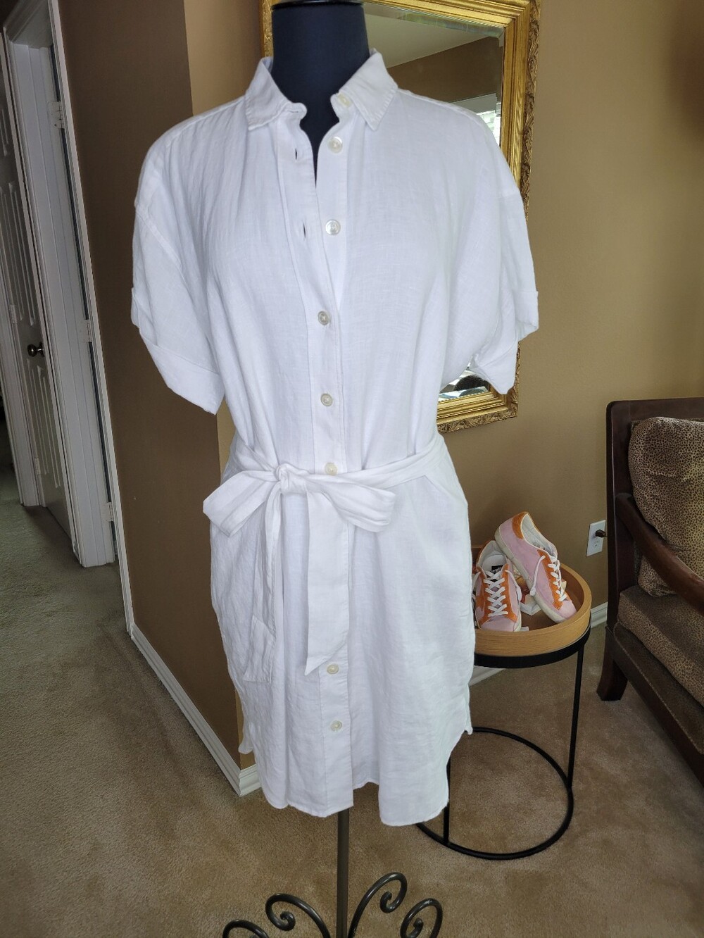 NWT J CREW shirt Dress 100% Linen With Self Belt